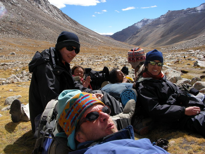 Taking a break on the walk around Kailash.